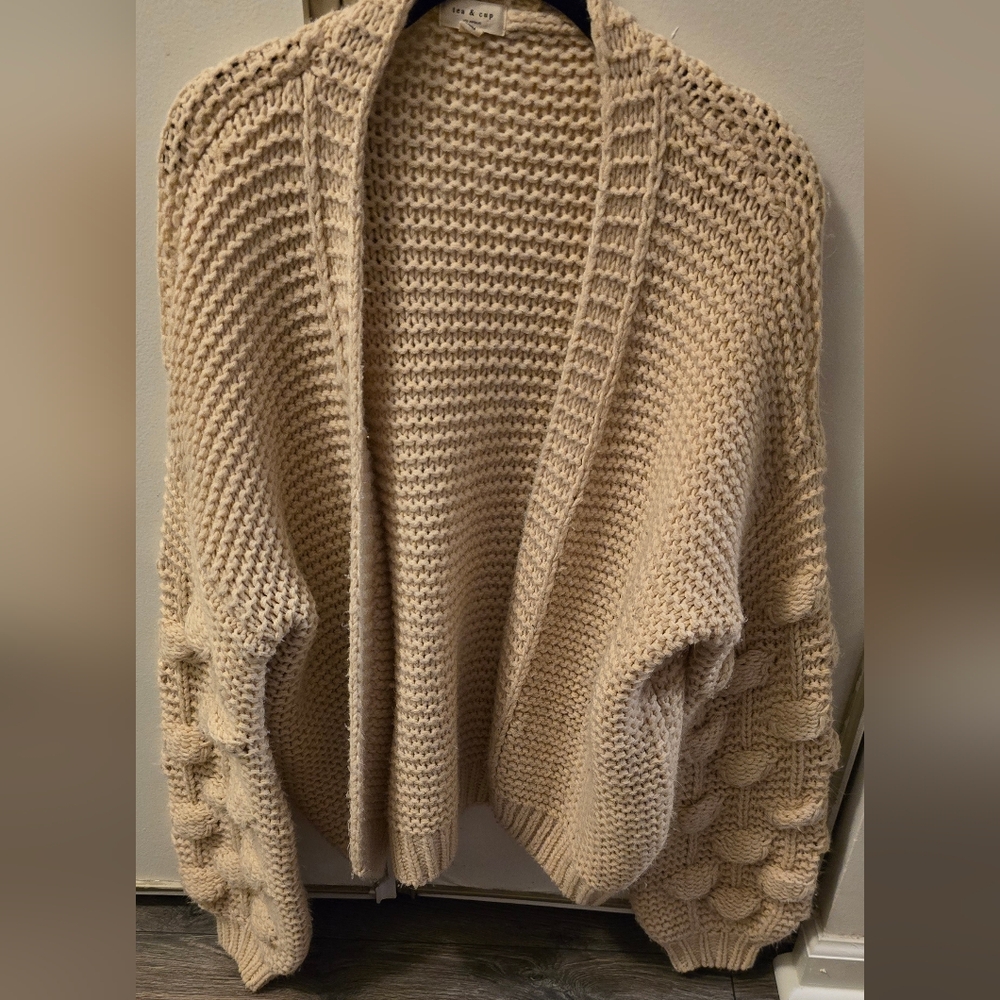 Tea & Cup Los Angeles Knit Cardigan Bubble Sleeves M/L Polyester
